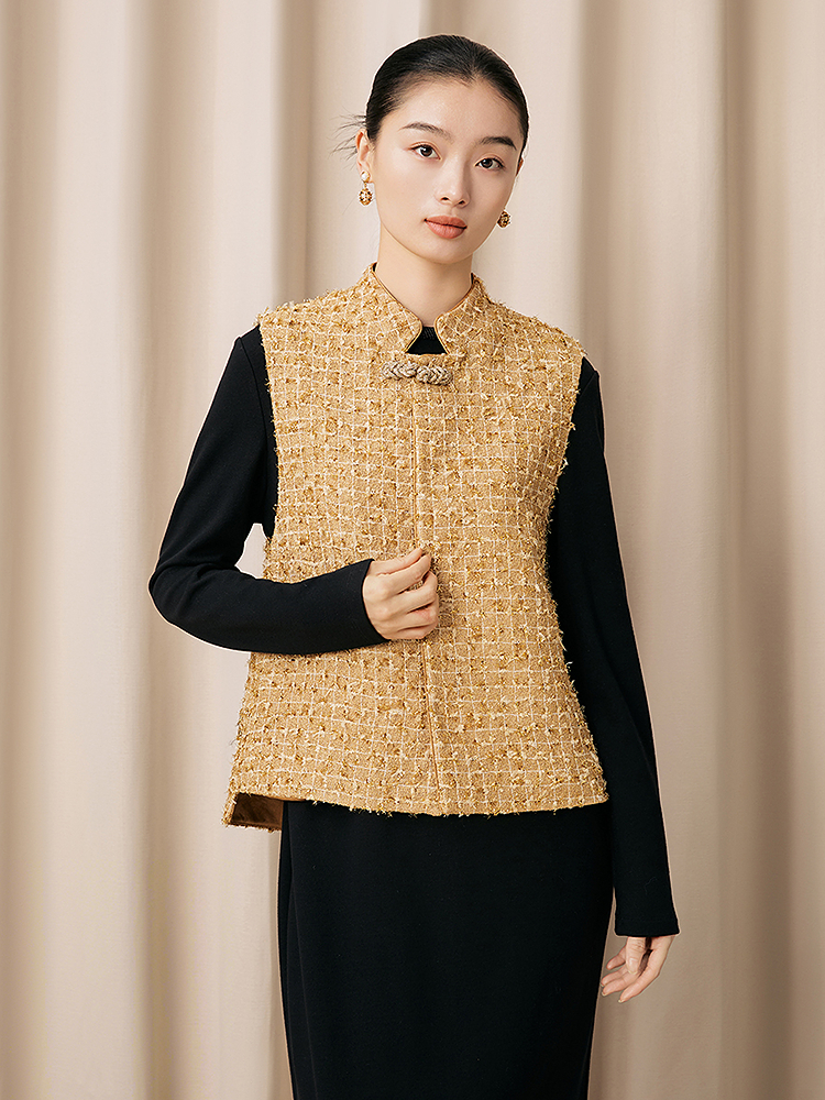 【鎏金织梦】Song of Song歌中歌2026春季新款金属丝花纱马甲外套5C36101190