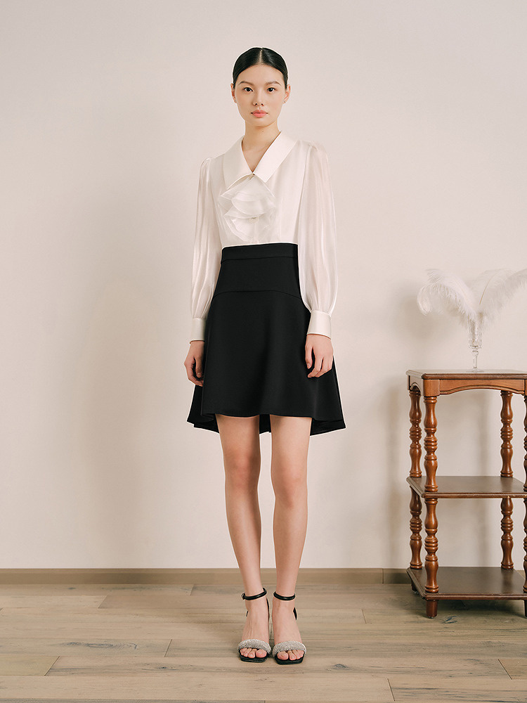 OBBLIGATO奥丽嘉朵2024春季黑色流光纱拼接连衣裙1C64105430