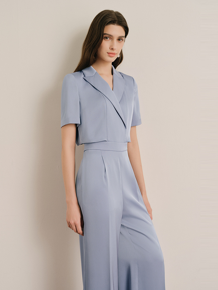 OBBLIGATO奥丽嘉朵专选2025夏季新品假两件西装领阔腿高腰连体裤1C65202180