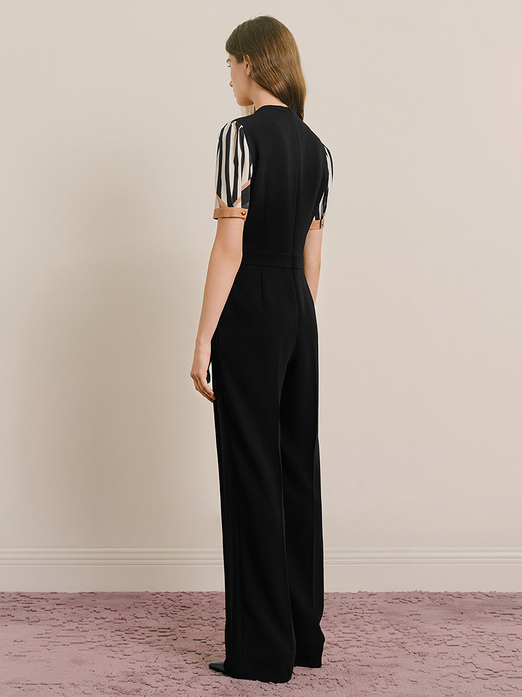 OBBLIGATO奥丽嘉朵2025夏季V领条纹拼接显瘦连体服1C35202120