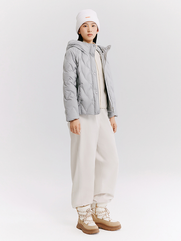 XII BASKET十二篮专选26冬新款静奢雾灰连帽高领波浪菱格短款羽绒服7C46508120