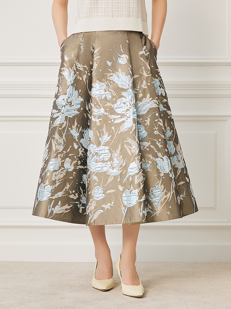 Song of Song歌中歌2026夏季新款银灰油画织影·进口提花A字半裙5C36250010