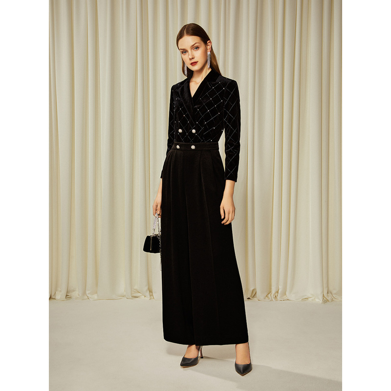 【歌新款及经典款,不参加减券】SongofSong歌中歌2022秋季新款黑色气质三醋酸连体裤5C32320520