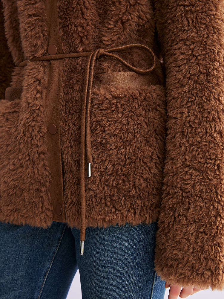 YINER音儿专选2026春季新款时尚保暖圆领腰带收腰颗粒绒羊毛外套8C66110226