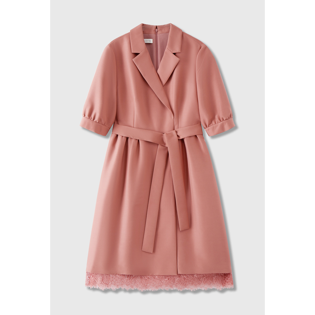 OBBLIGATO奥丽嘉朵2022冬季粉色蕾丝边设计拼接羊腿袖收腰百搭连衣裙1C62505490