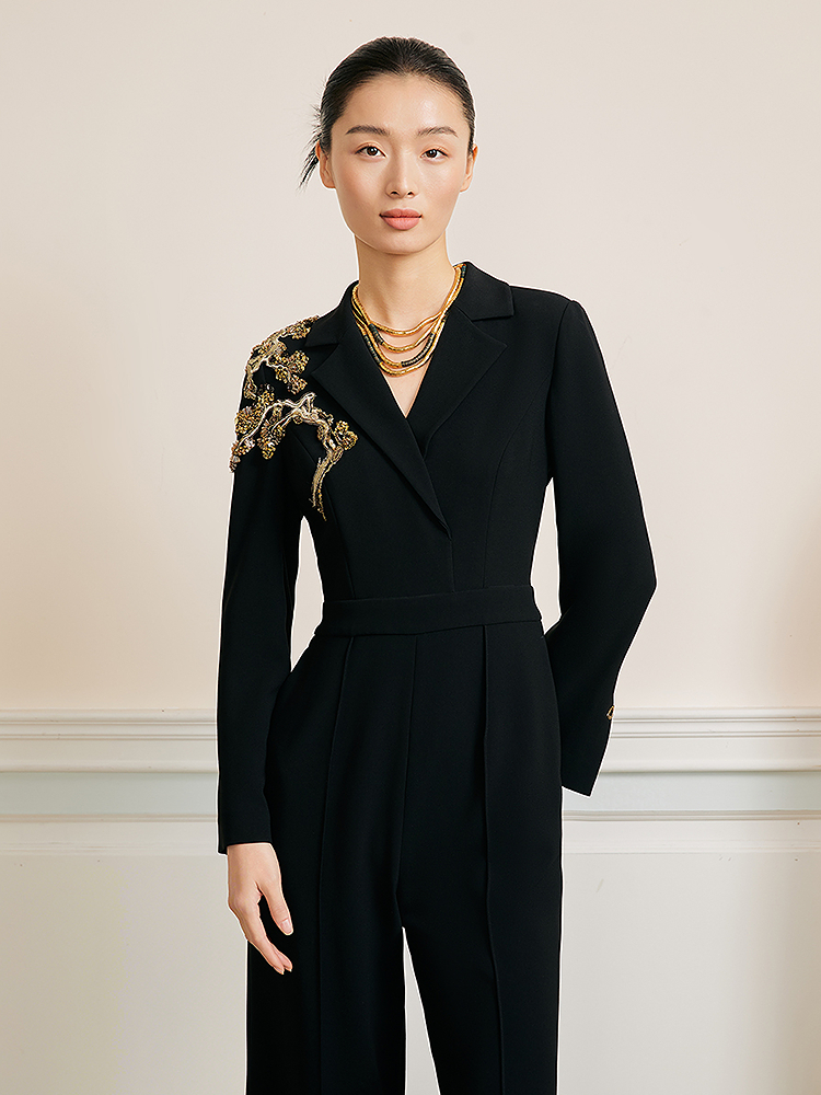 Song of Song歌中歌2026春季新品重工钉珠装饰墨韵松枝高定连体裤5C36102515