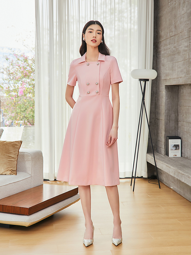 Song of Song歌中歌2025夏樱花粉气质翻领优雅连衣裙5C65205160