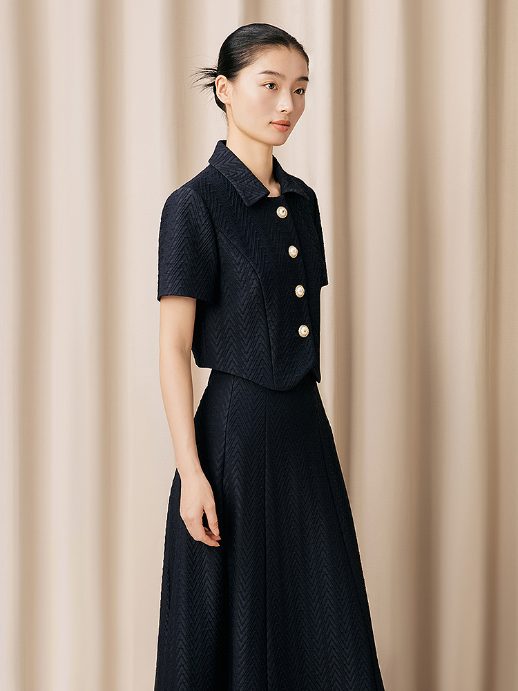 Song of Song歌中歌2026夏季新款藏蓝人字纹织·小翻领短外套5C66210016