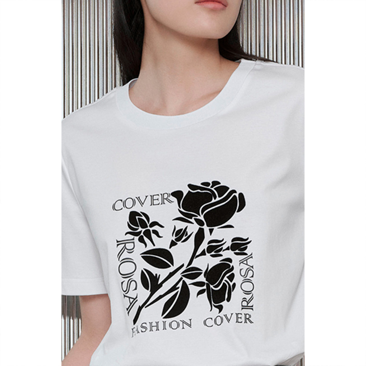 COVERINS夏季重工植绒印花工艺舒适滑爽双面丝光棉短T恤CC33260210