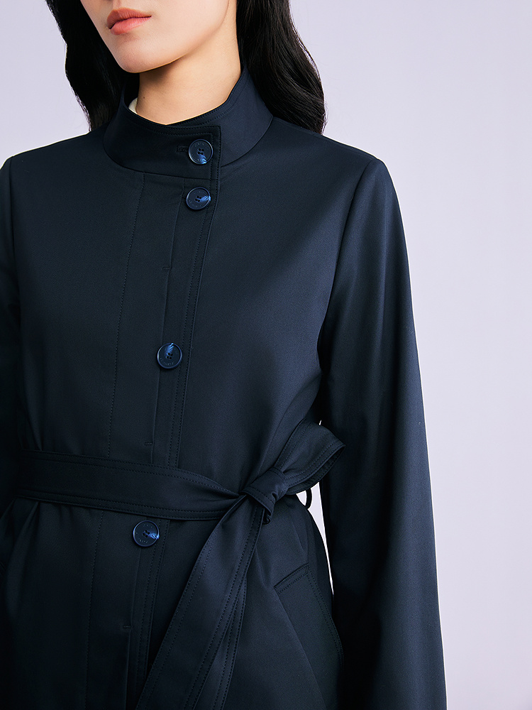 YINER音儿专选2026春季新款时尚通勤翻立两用领系带收腰风衣外套8C66107036