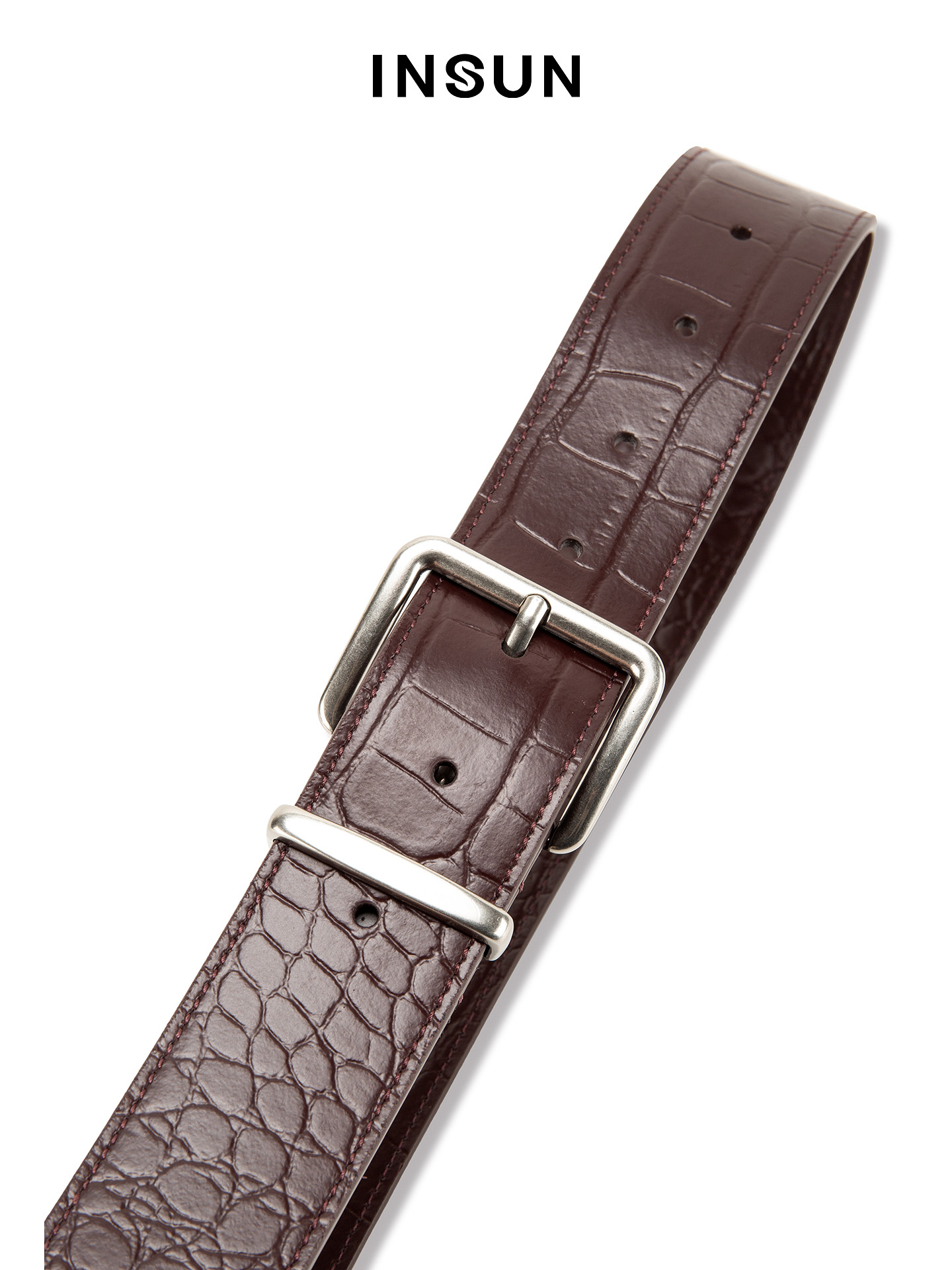 INSUN恩裳2026春摩登压花皮革金属扣头皮带9C36195010