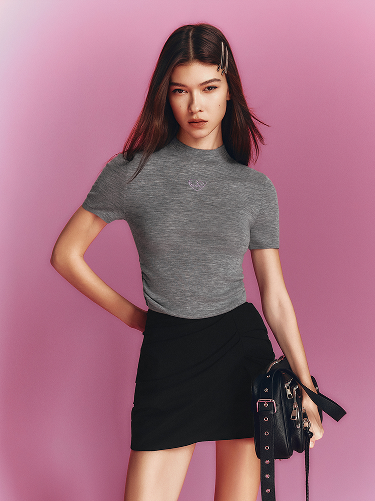 SALT.P可颜 2026夏季新款小高领收褶毛针织衫AC36206100