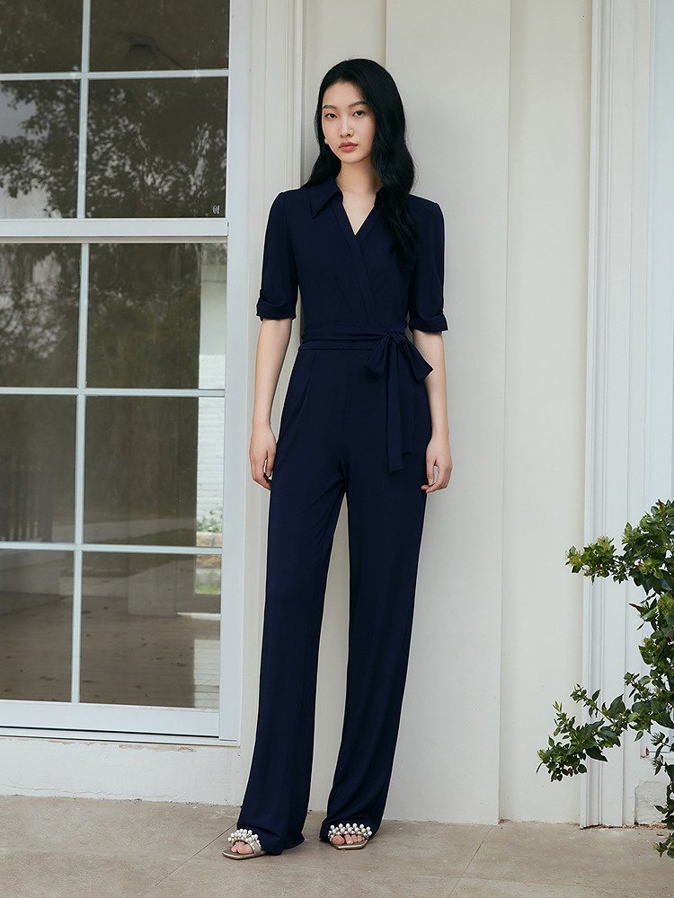 OBBLIGATO奥丽嘉朵2025夏季藏蓝色商务气质连体裤1C35202090