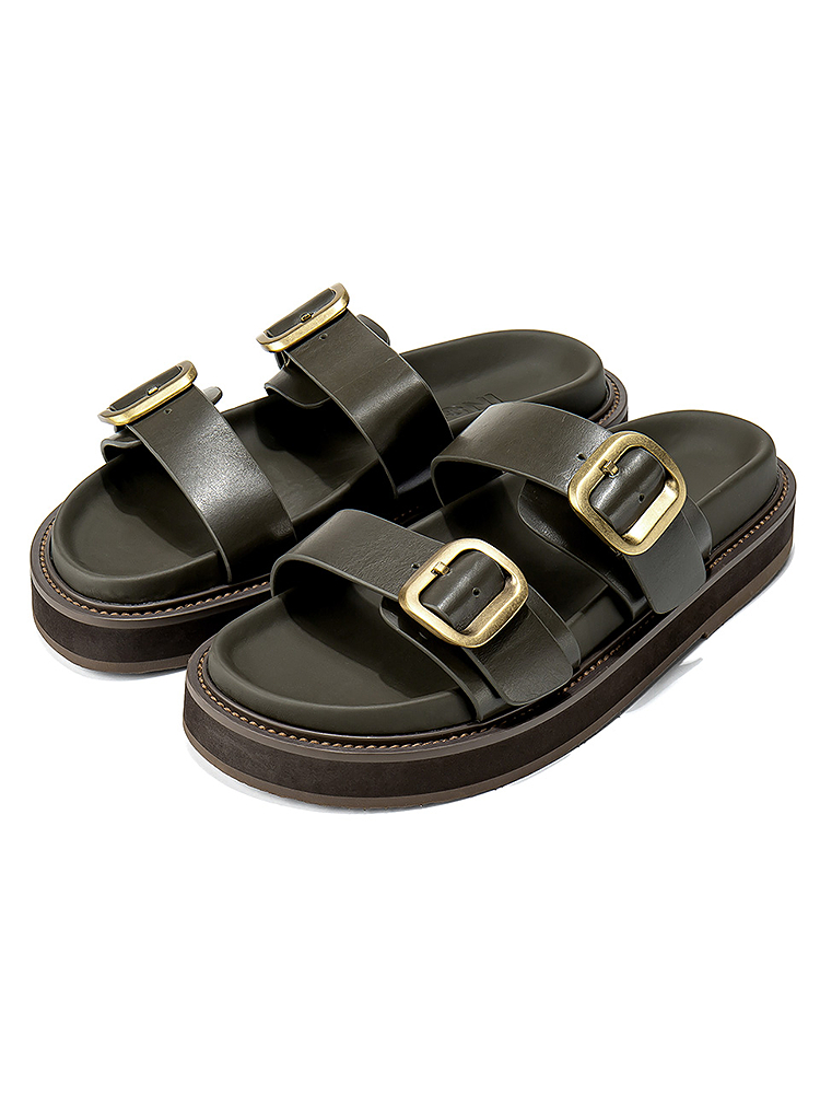 INSUN恩裳2025夏季复古休闲金属扣厚底凉拖9C35292050