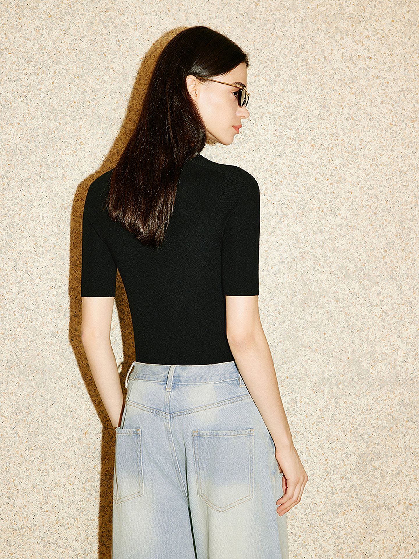 COVERINS2026春新款百搭基础圆领修身羊毛短袖针织CC36106260