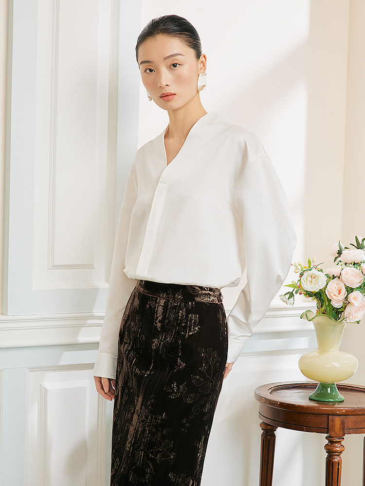 Song of Song歌中歌2026春季新品本白丝棉缎光衬衫5C36130130