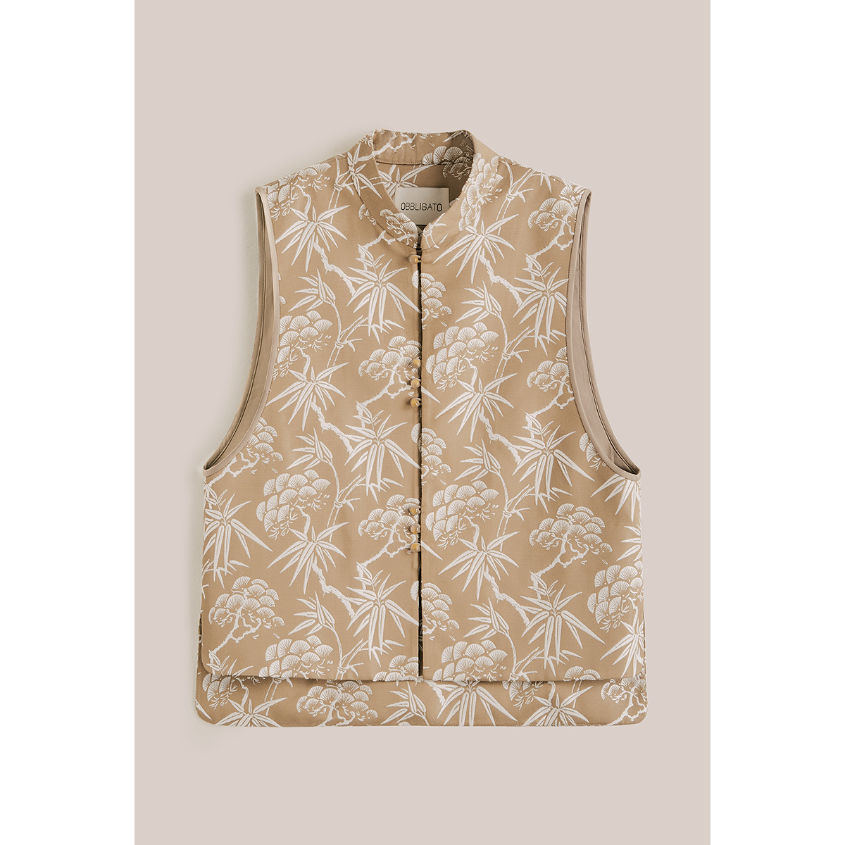 OBBLIGATO奥丽嘉朵2025秋季新品新中式松竹图纹提花夹圈包边马夹1C35301050