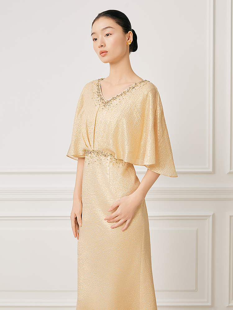 Song of Song歌中歌2026夏季新款浅金鎏光鱼尾·桑蚕丝钻饰礼服连衣裙5C36205670
