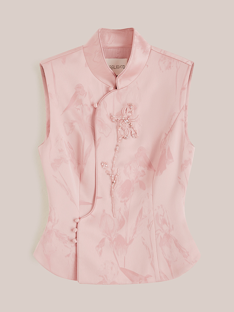 OBBLIGATO奥丽嘉朵2025冬季真丝里布新中式立领刺绣钉珠马甲1C35501040