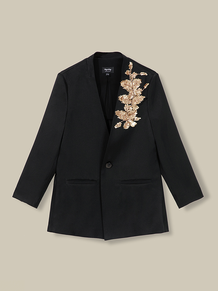 Song of Song歌中歌2026夏季新品墨光重磅桑蚕丝钉花西服外套5C36210035