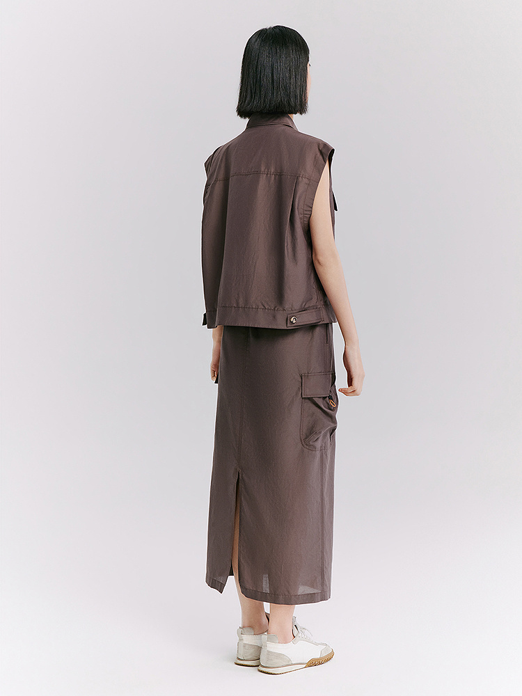 XII BASKET十二篮专选26夏新款松紧腰透气户外休闲开叉直筒半身裙7C66250030