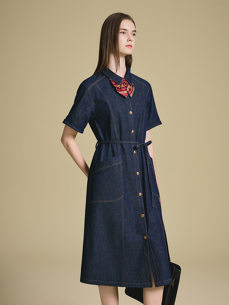 PSALTER诗篇 复古收腰牛仔连衣裙6C65205443