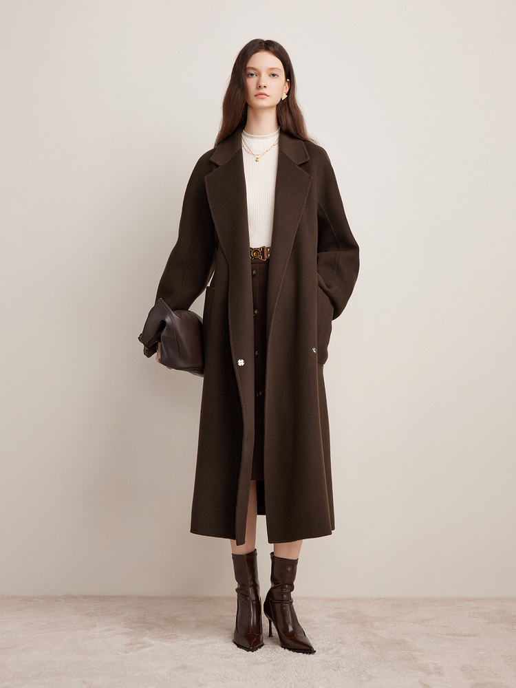 【100%绵羊毛】Goodland美地2024冬季双面毛呢大衣美拉德外套LC34580140