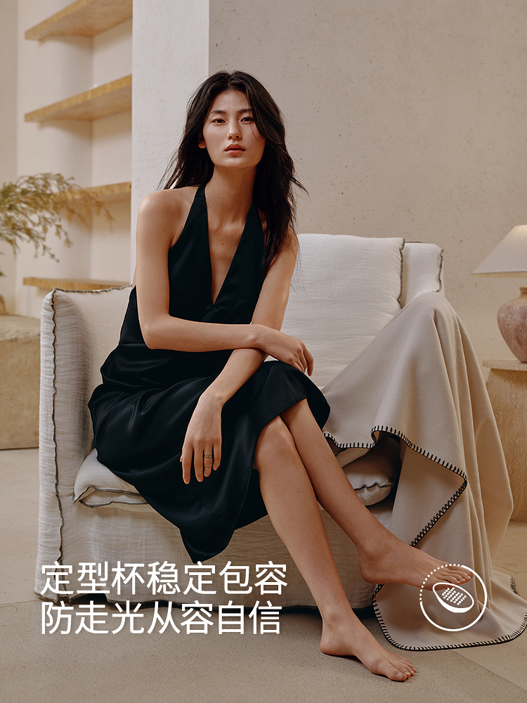 醋酸带杯女士挂脖睡裙8J35227110