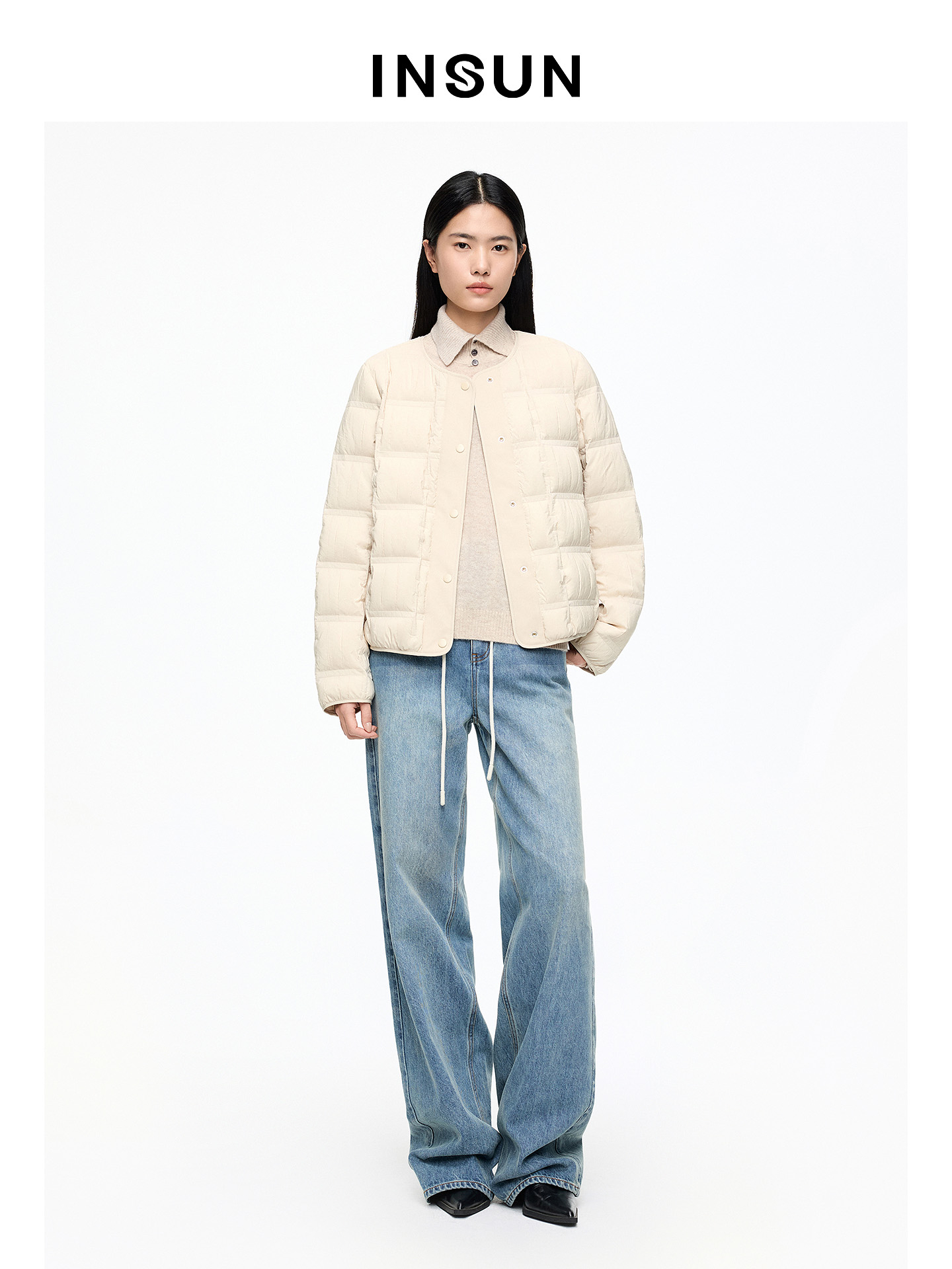 INSUN恩裳专选2026春季圆领H型轻量短款鹅绒服9C66108500