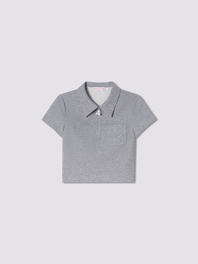 SALT.P可颜 2026夏季新款灰色翻领针织衫AC36260160