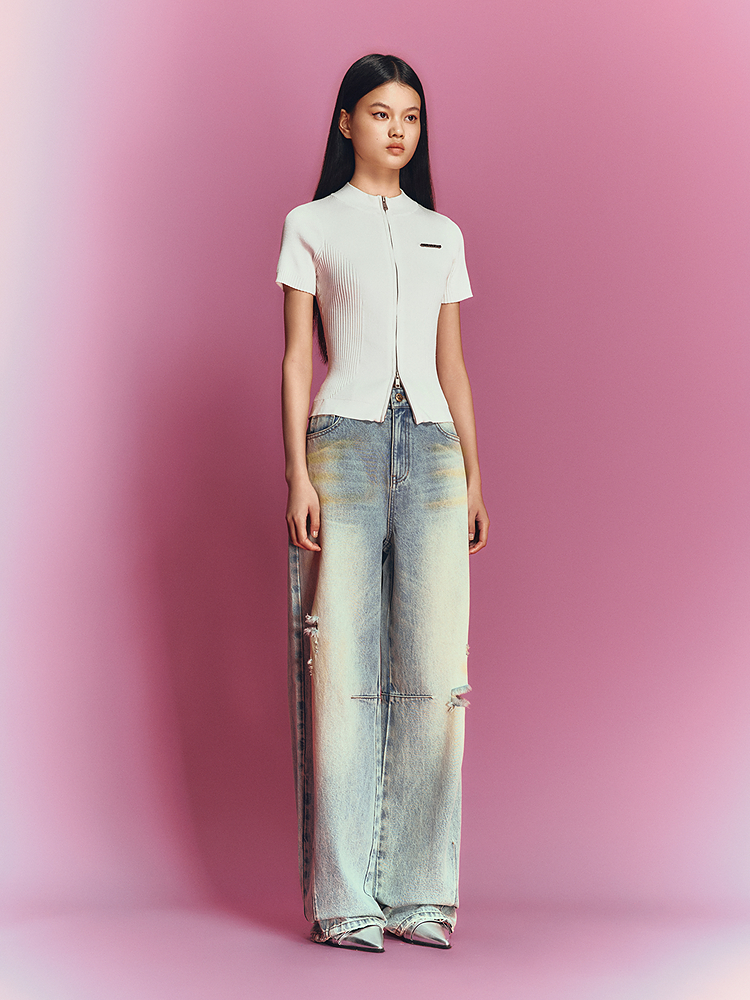 SALT.P可颜 2026夏季新款收腰坑条针织衫AC36206180