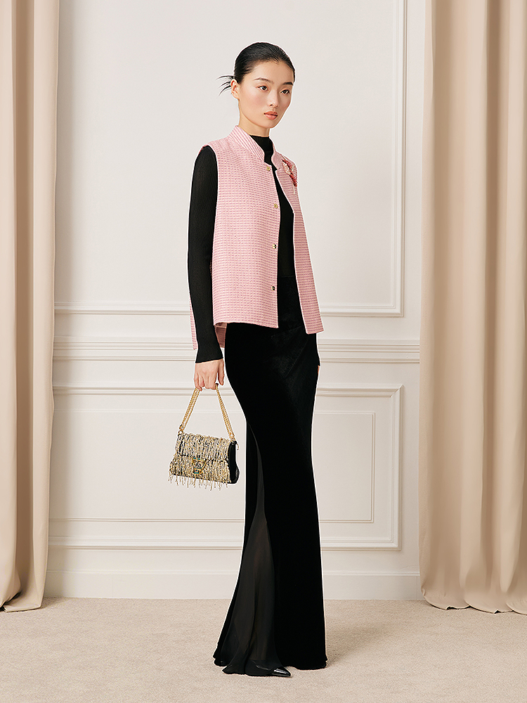 【粉织银葱】Song of Song歌中歌2026春季新款花纱珠绣立领马甲5C36101090