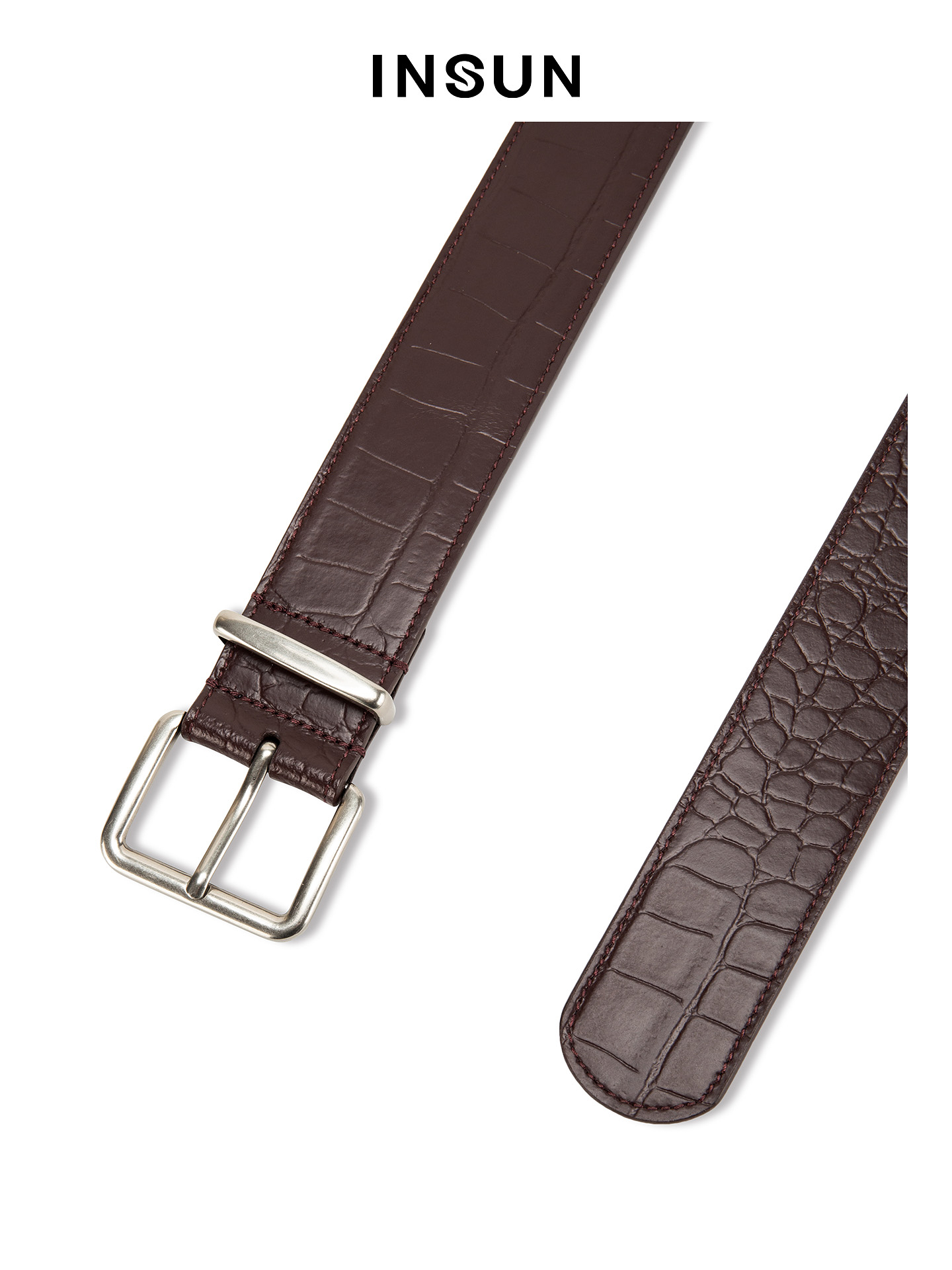 INSUN恩裳2026春摩登压花皮革金属扣头皮带9C36195010