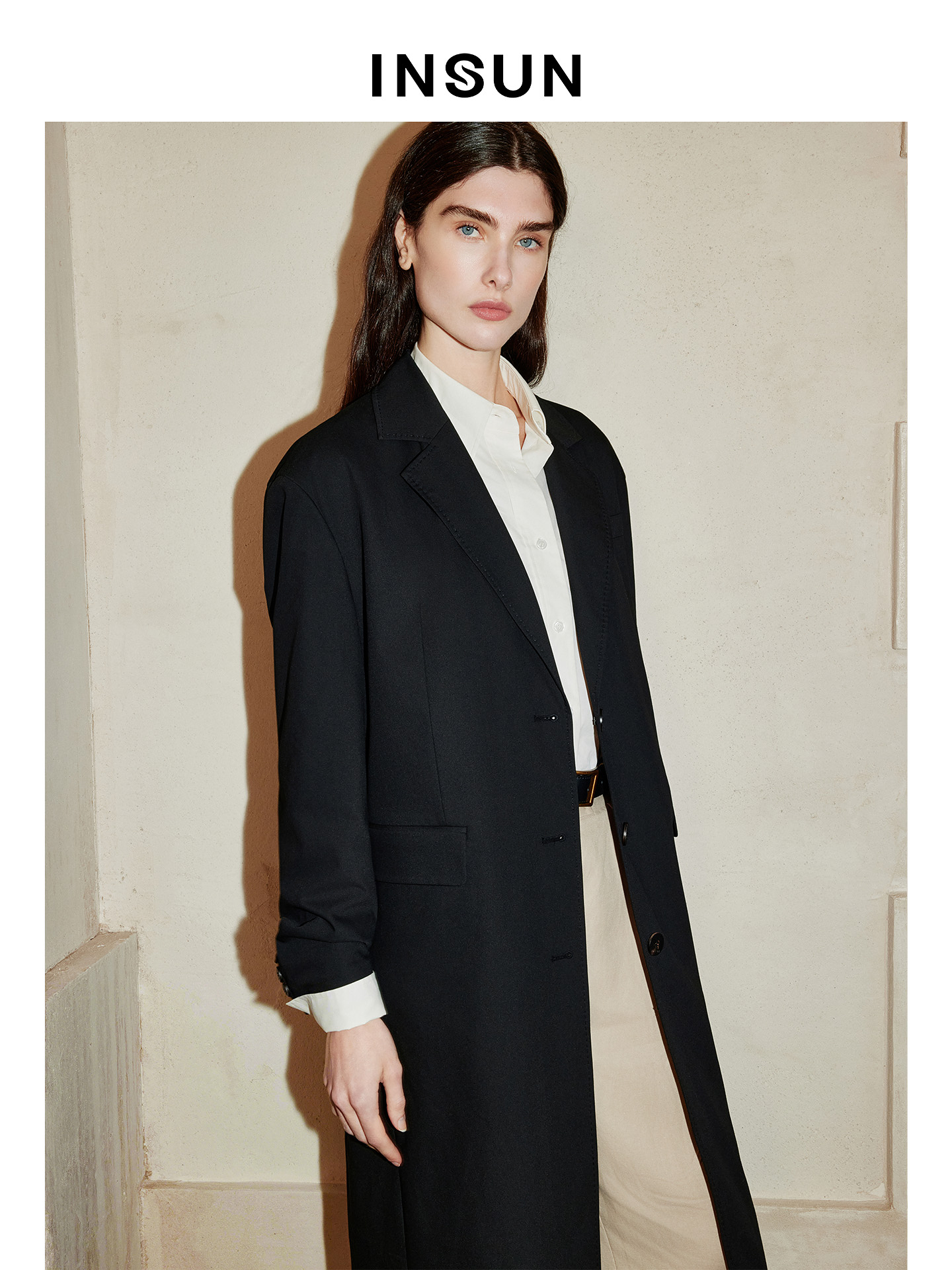 INSUN恩裳2026春季休闲慵懒感显瘦中长款西装外套9C36110190