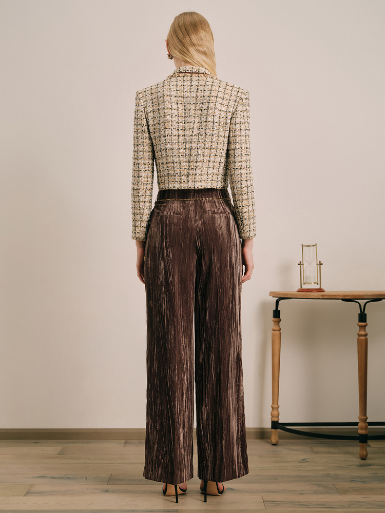 OBBLIGATO奥丽嘉朵2024春季金标香槟金色花纱箱型短外套1C34110010