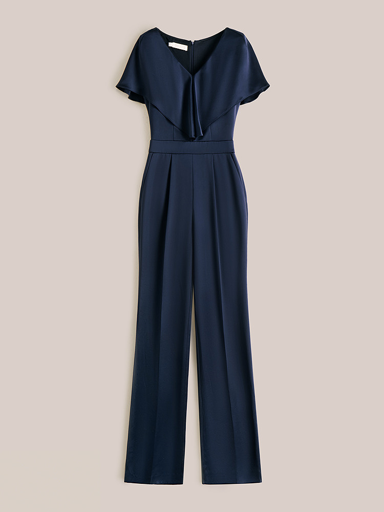 OBBLIGATO奥丽嘉朵2026夏季新款缎面醋酸荷叶边收腰阔腿连体裤1C66202010