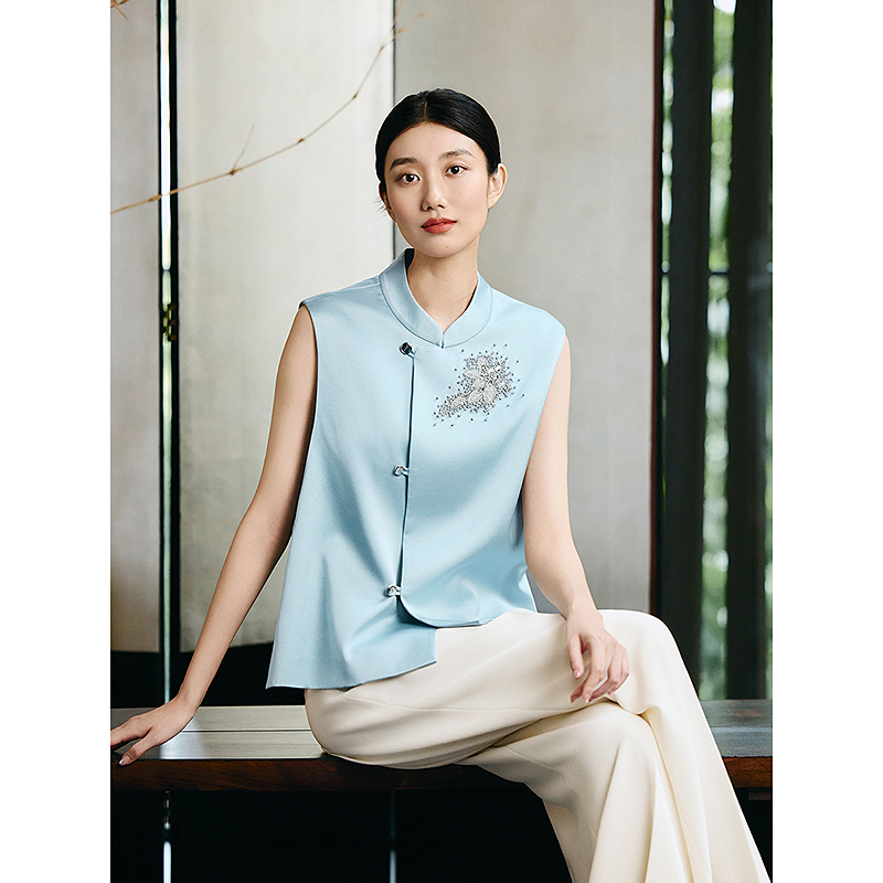 Song of Song歌中歌2025夏季新品浅蓝色钉珠装饰马甲外套5C65201036