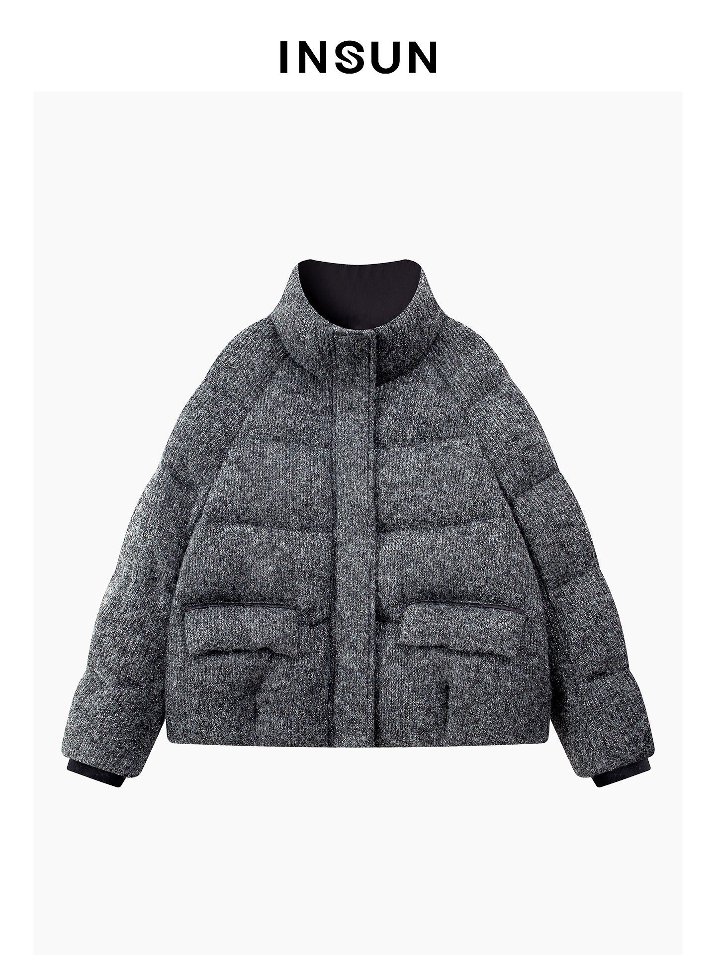 INSUN恩裳专选2026春季立领插肩袖肌理感短款羽绒服9C66108550