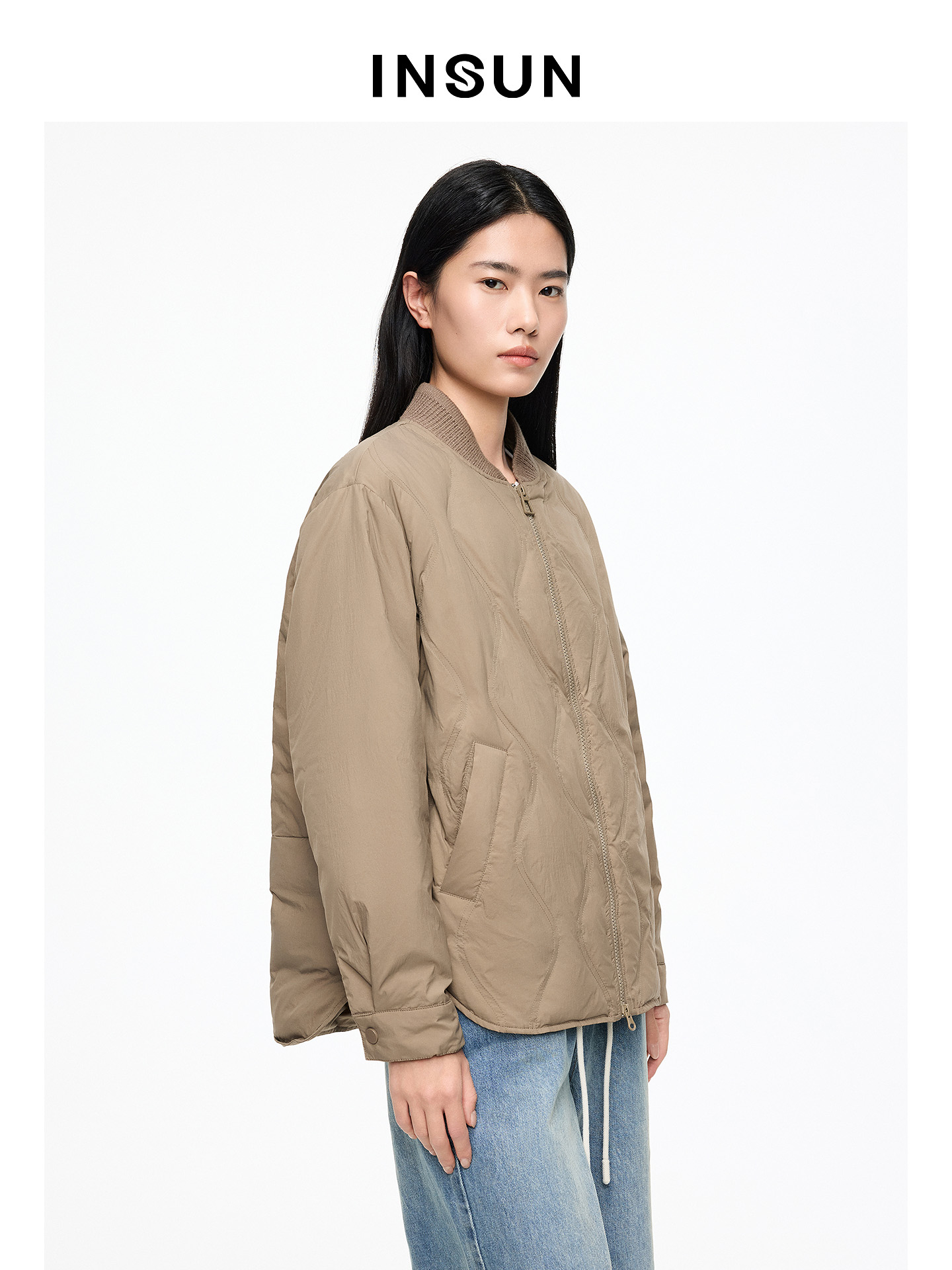 INSUN恩裳专选2026春季棒球领通勤风轻薄羽绒棉衣9C66108560