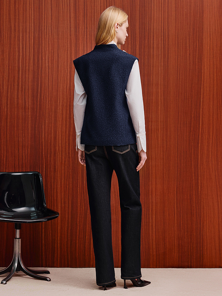 OBBLIGATO奥丽嘉朵2025秋冬竹韵珠片绣花新中式提花马甲外套1C35501030