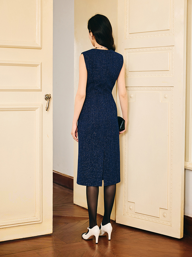 【1996系列】YINER音儿2026春季新款优雅V领羊毛混纺无袖连衣裙8236105070