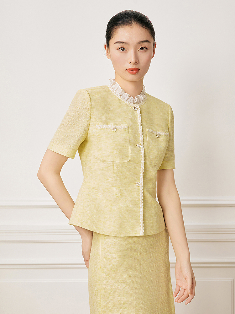 Song of Song歌中歌2026夏绞罗织光·鹅黄小香风外套5C66210010