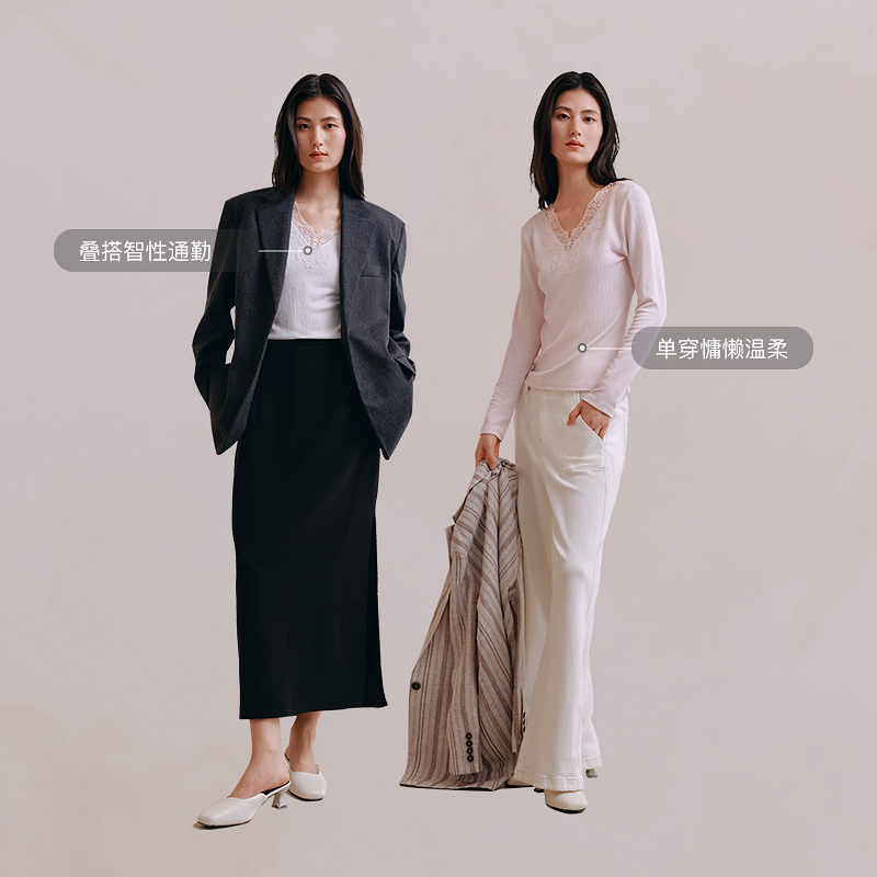 肌理棉刺绣V领长袖上衣8J35327070