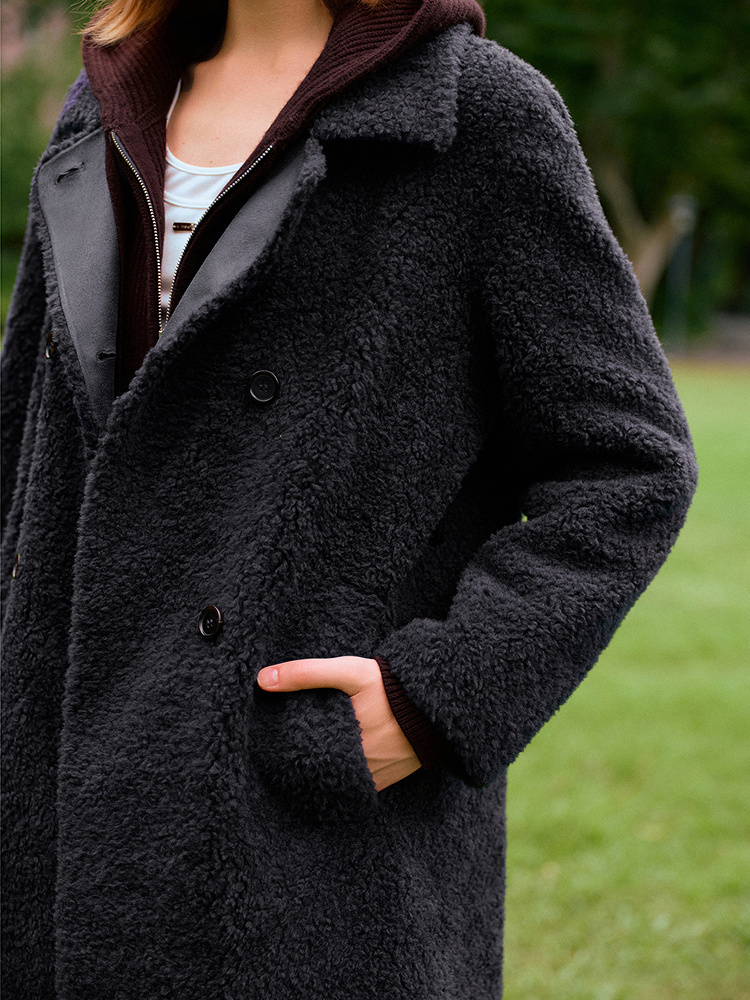 XII BASKET十二篮专选25冬藏蓝绵羊毛外套简约廓形保暖百搭轻奢贵气通勤大衣7C65580300