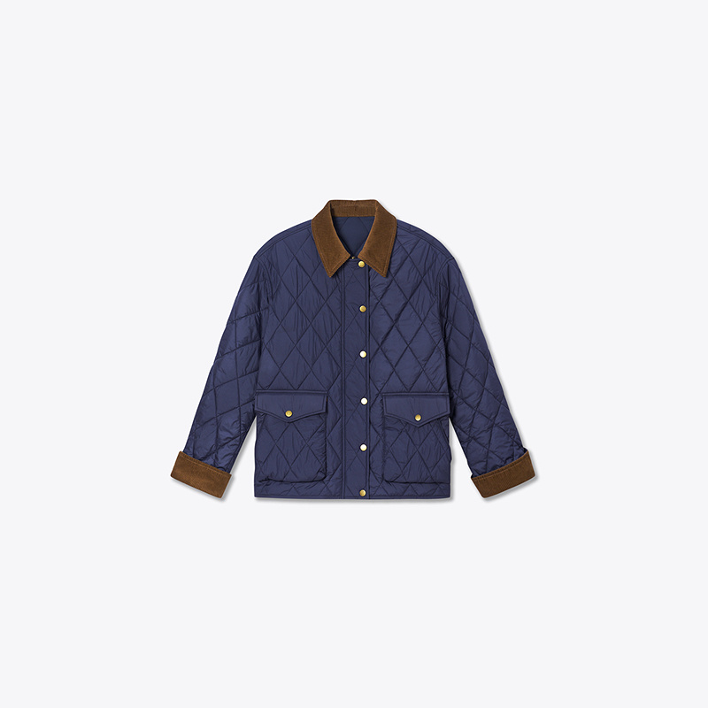 ToyzY2025冬季新款宽松衬衫式撞色拼接灯芯绒菱形格棉服ZC35508030