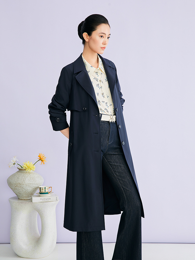 YINER音儿2026春季新款时尚西装翻领可拆卸腰带中长款风衣外套8C36107060