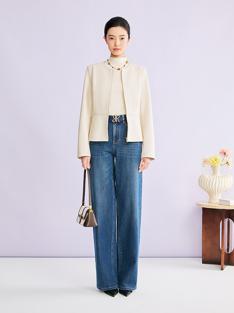 YINER音儿2026春季新款时尚复古棉弹莱赛尔混纺直筒休闲牛仔裤8C36120180