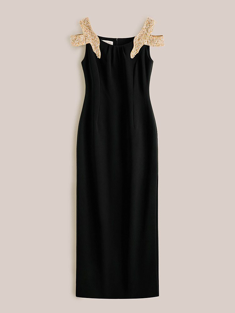 OBBLIGATO奥丽嘉朵2026春季新款三醋酸手工钉珠亮片收腰礼服裙1C36105565