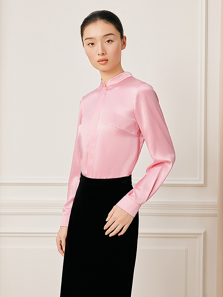 【100桑蚕丝】Song of Song歌中歌2026春新款珍珠光泽感立领上衣5C36130090