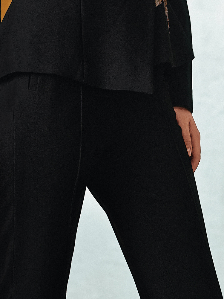 OBBLIGATO奥丽嘉朵2026春季新款进口三醋酸修身直筒开衩烟管裤1C36120190